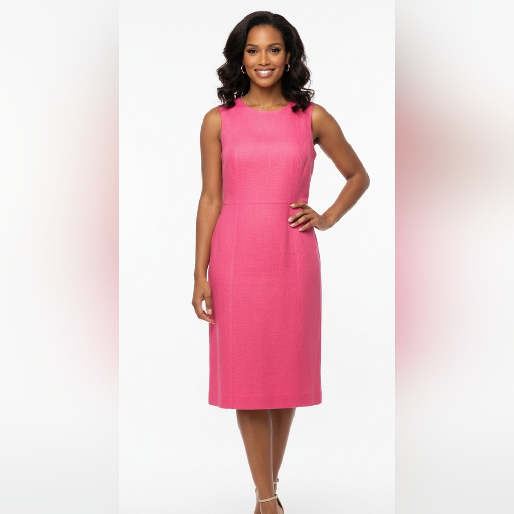 Talbots Women's Irish Linen Pink Sleeveless Midi Sheath Dress 14